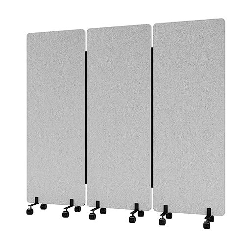 YASRKML Soundproof Room Divider with three panels in cool grey with locking wheels and zipper connection