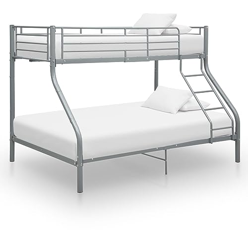 Emmtore Etagenbett Kinderbett Hochbett Metallbett Bett Stockbett Bettgestell Doppelstockbett Schlafzimmer Kinderzimmer Schwarz Metall Grau,140x200 cm+90x200 cm
