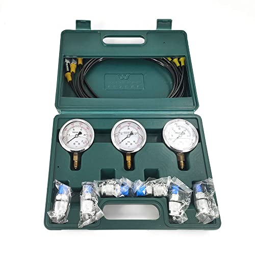 Excavatrice hydraulique manomètre de test avec 6 raccords et 3 tuyaux pour engins de chantier