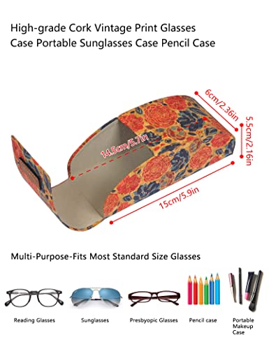 Large Eyeglasses Case Hard Shell,Vintage Floral Faux Cork Reading Glasses Case Large Glasses Sunglasses Case For Men Women #TOP2