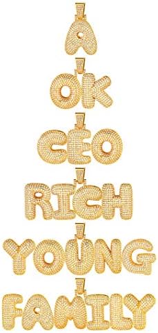 Bubble Letter/Number Pendant Necklace, Round Alphabet A-Z/Digit 0-9 Pendant, Customizable, Gold/Platinum Plated Full Cubic Zirconia Jewellery Bling Bling Cute Initial Necklace (Gift Package)