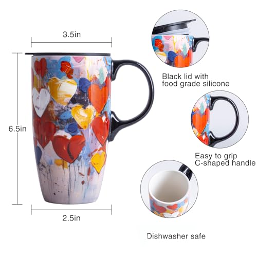 Topadorn Ceramic Travel Mug Tall Coffee Mug with Lid and Color Box 17 OZ Large Mug for Mother's Day Gift