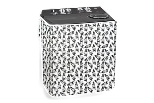 Image of The Furnishing Tree PVC Washing Machine Cover Compatible for Samsung 9.5 KG Semi-Automatic Top Loading WT95A4260GD /TL, Washing Machine Waterproof and dustproof, Floral Pattern White & Grey