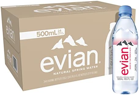 evian Natural Spring Water , Naturally Filtered Spring Water in Individual-Sized Plastic Bottles 16.9 Fl Oz (Pack of 24)