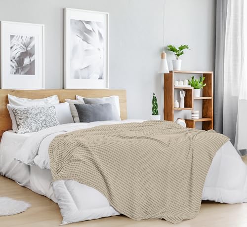 Image of Utopia Bedding 100% Cotton Waffle Weave Blanket Throw Size for Couch Sofa - Lightweight, Breathable Summer Blankets Soft and Cozy, Gifts for Women Home Room Decor (Khaki, 56x60 Inch)