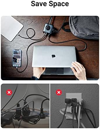 UGREEN 65W Power Strip DigiNest Cube GaN Extension Lead with USB C Slots, 7-in-1 Power Strip with 3 AC Outlets, 2 USB C, 2 USB A, 1.8M Extension Cord, Fast Charge for MacBook, iPad, iPhone 14, etc