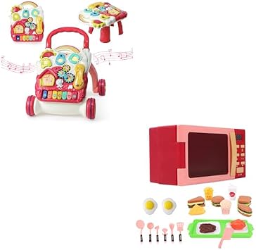 Sit to Stand Baby Walker, Activity Center with Music and Light, Toy Microwave Oven Playset with Light and Sound