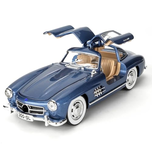 Image of 1:24 Scale MER-CEDES Ben-Z 300SL Die-Cast Metal Car with Sport car Openable Doors Light and Sound,Pull Back Function Indoor Outdoor Toy for Kids (Blue)