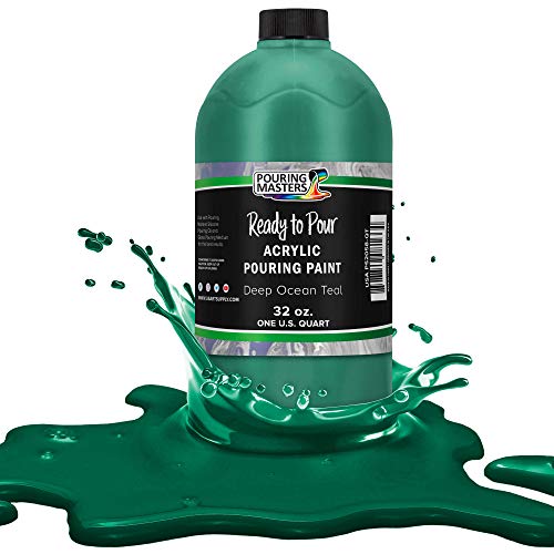 POURING MASTERS Deep Ocean Teal Acrylic Ready to Pour Pouring Paint - Premium 32-Ounce Pre-Mixed Water-Based - for Canvas, Wood, Paper, Crafts, Tile, Rocks and More
