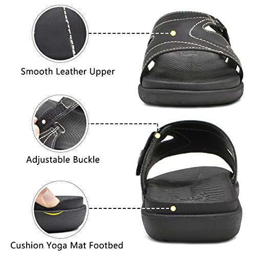 Kuailu Womens Fashion Orthotic Slides Ladies Lightweight Athletic Yoga Mat Sandals Slip On Thick Cushion Slippers Sandals With Comfortable Plantar Fasciitis Arch Support (10, Black, Numeric_10) #TOP3