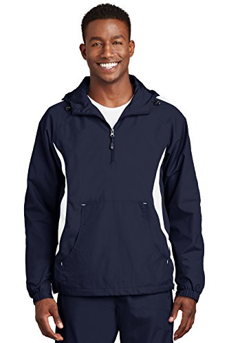 SPORT-TEK Colorblock Raglan Anorak JST63, True Navy/White, Medium