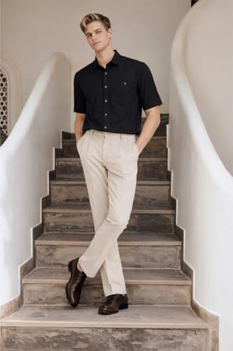 Image of Louis Philippe Men's Slim Fit Premium Textured Fabric Versatile Solid Easy Care, All Season adapability Half Sleeve Casual Shirt