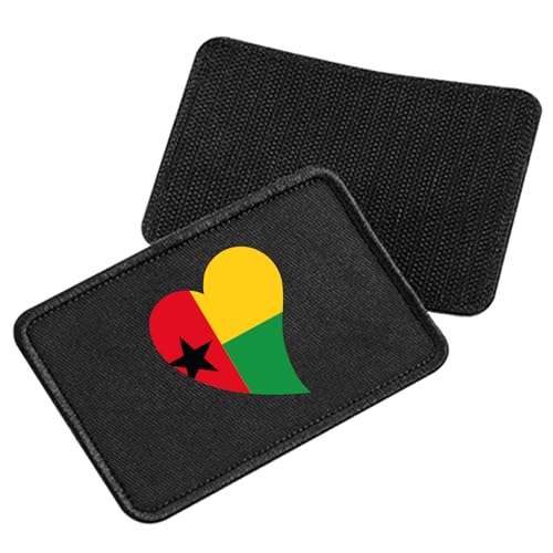 Huuraa Patch Guinea-Bissau Flagge Herz Black 10 x 6,5cm Baumwolle Klettpatch für Mütze Geschenkidee
