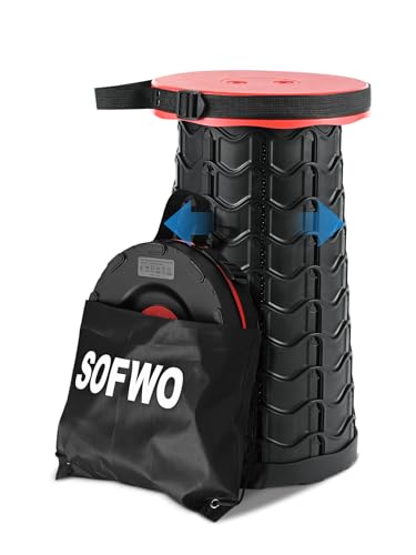 SOFWO 折りたたみ椅子 キャンプ椅子 伸縮式 折り畳み式アウトドアチェア 軽量 コンパクト 持ち運び便利 耐荷重180KG 一秒開閉でき 高さ 調整可能 6.5-45CM 【意匠登録】 釣り 旅行 バーベキュー 行列待ち アウトドアスポーツ 収納バッグ付き (レッド+ 本体の拡幅 + 滑り止めベース)