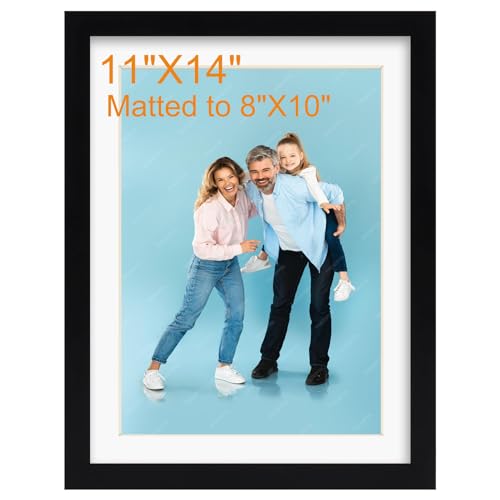 11x14 Picture Frame, Display Pictures 8x10 with Mat or 11x14 Without Mat, Wall Hanging Photo Frames Wall Decorate or Poster,Black(1Pack-11X14inch)