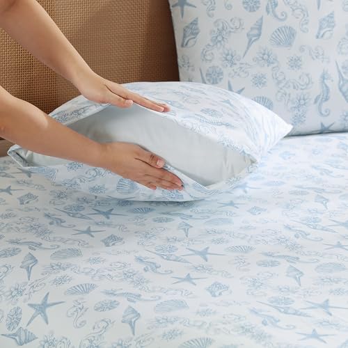 Image of Caribbean Joe Queen Coastal Print Microfiber Sheet Set, Coastal Brocade