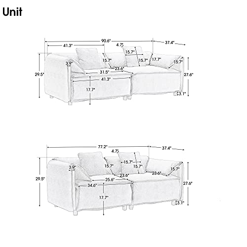 Merax Luxury Modern Style 2-Piece Upholstery Sofa Set With 4 Tossing Pillows For Living Room, 77.2 + 90.6 Inch Length, Grey #TOP1