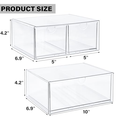 Image of Prsildan Acrylic Drawer Makeup Organizer with 3 Drawers, Clear Stackable Storage for Baby Bottles, Craft, Jewelry & Hair Accessories, Multi-Use for Vanity, Countertop, Office Desk Organization