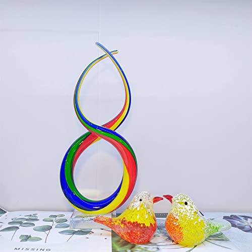 Multicolor Abstract Ribbon Glass Sculpture - 14" Hand Blown Colorful Glass Art Statue On Crystal Base Home Decor Gift #TOP2