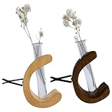 Packool C-förmiger Pflanzenhalter aus Buche und Walnussholz mit Lüftungsschlitzclip, Mini-Autovase für Luftpflanzen, 2 x 2/2,5 x 7,9 cm, 2-teiliges Set aus Holz-Autovasen