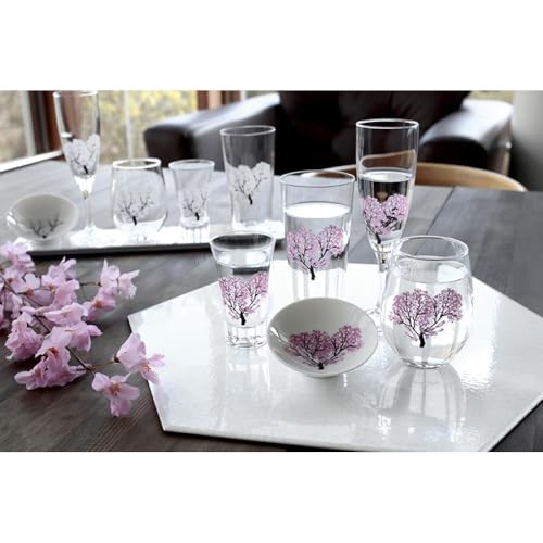 [温度で変化する][美濃焼] 白平盃ペアセット 『冷感桜』[丸モ高木陶器]