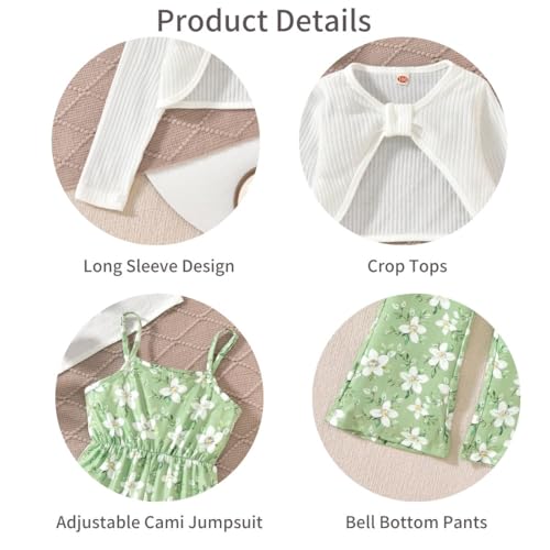 Image of HIHA Girls Sleeveless Jumpsuits Outfit Long Sleeve Twist Front Tops Romper Clothes Set Size 4-12