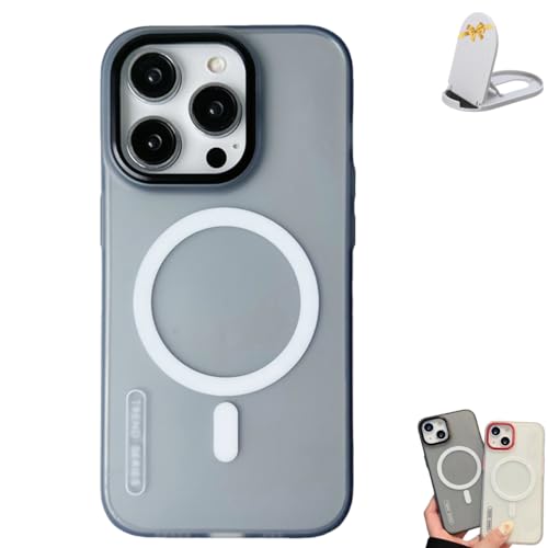 Popcoom - Funda magnética mate para iPhone, funda de carga inalámbrica magnética mate para iPhone 13, 14, 15, 16 Pro Max, funda de silicona esmerilada ultrafina (gris, para iPhone 15Pro)