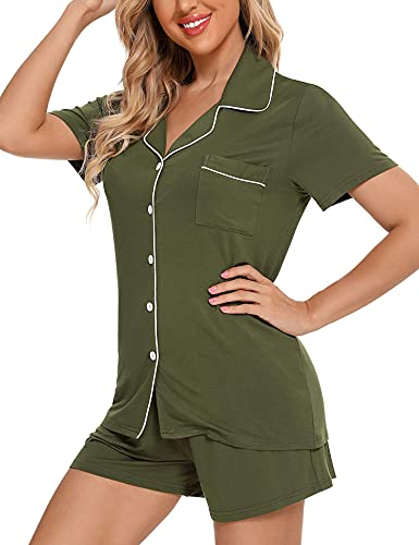 Image of Anjue Womens Pajamas Set Short Sleeve Button Down Soft Pj Sets S-XXL | V neck,Pyjamas,Modal,Wedding,Pijamas de mujer,Bridal party,Viscose,Knit,Cute,Lounge,Lightweight,Nursing,Holidays