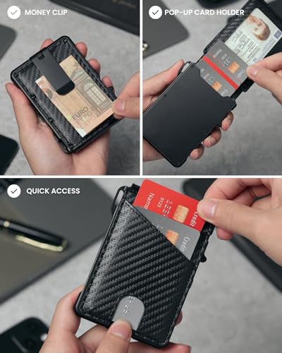 WeeDee Wallet for Men, Slim Wallets with Money Clip Pop Up Credit Card Holder RFID Blocking Mens Minimalist Wallet2