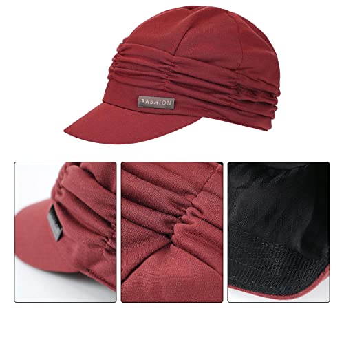 3 Pieces Newsboy Cabbie Cap Beret Hat Baseball Cap With Buttons Sun Brim For Woman Ladies (Black, Grey, Wine Red) #TOP3