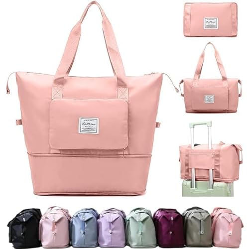 Image of Nylon 41 Liter Expandable Travel Bag for Women, Stylish Duffle Bag for Travelling, Waterproof Luggage Hand Bag (Peach)