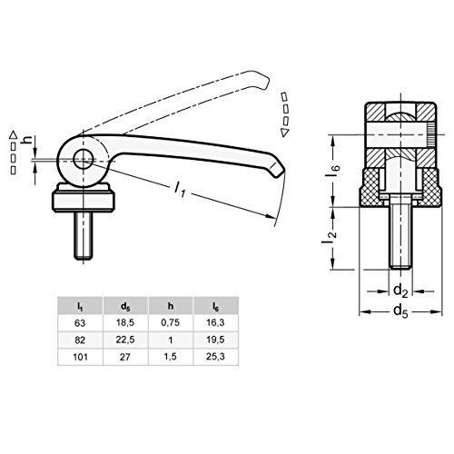 Image of Ganter Normelemente GN 927-63-M5-20-B-B 927-63-M5-20-B-B-eccentric clamp with Screw, Form B: Without Adjusting nut, Gewindelange l2: 20mm