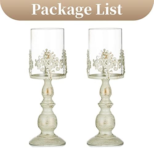 Sziqiqi 2 Pcs Vintage Pillar Holder, Iron Tall Candle Holders Set, Wedding Party Centrepiece Table Top Candlelight Decor, L+L