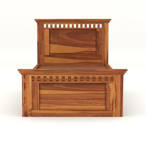 Image of Solid Sheesham Wood Single Size Bed with 2 Drawer Storage Wooden Single Cot Bed for Home Living Room Bedroom Guest Room Hotel (Honey, Size 6 * 3)