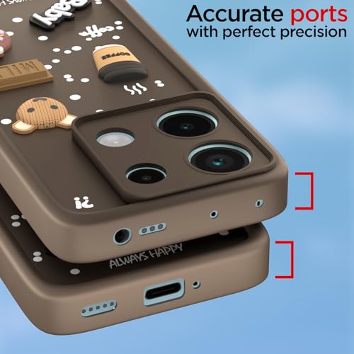 Image of Pikkme Back Cover for Redmi Note 13 Pro 5G / Poco X6 5G | Cute Fun Cartoon 3D Bear Silicone Full Body Protection Bumper Cover (Brown)