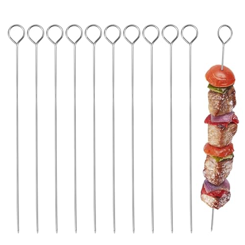 Chongning 10 Pcs BBQ Metal Skewers, 7.87 Stainless Steel Kebab Skewers, Reusable, Dishwasher Safe, Silver, Perfect for Grilling, Family Gatherings