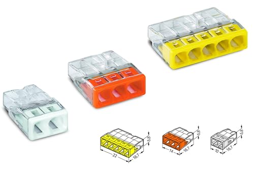 Wago Klemmen Set 100 Stück Verbindungsklemmen der Serie 2273 50x Wago Klemmen 2 polig 40x3-polig u 10x 5-polig die Alternative zur Lüsterklemme 50x2273-202, 40x 2273-203, 10x2273-205