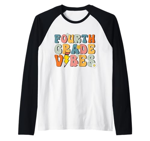 Camisa de cuarto grado Vibes 4th Retro Back to School para niños divertida Camiseta Manga Raglan