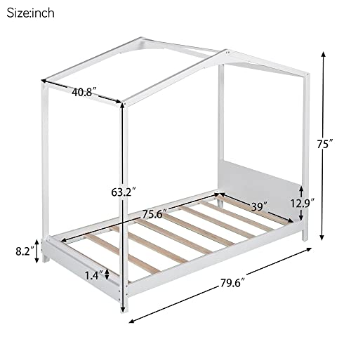 Harper & Bright Designs Twin House Bed For Kids, House Bed Frame Twin With Headboard, Wooden Kids House Bed Twin For Girls, Boys,No Box Spring Needed,White #TOP1