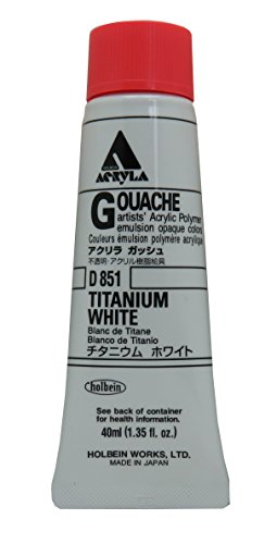 Holbein Acryla Gouache Artists Acrylic Polymer Emulsion, 40ml Titanium White (D851)