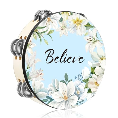Fiada 10 Inch Adult Tambourine Double Row Jingle, Believe