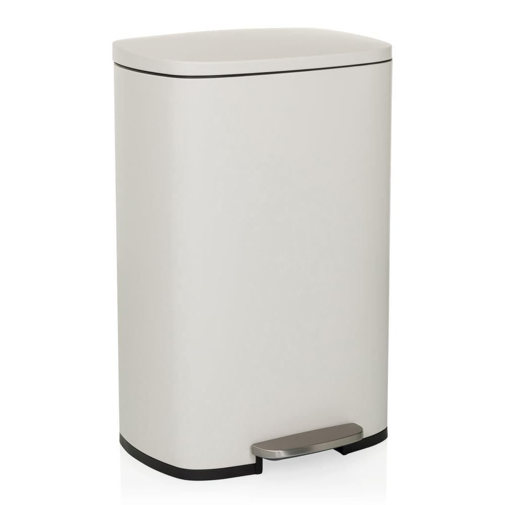 hjh OFFICE Mülleimer 50L, Treteimer mit Deckel, Softclose, Stahl, Beige