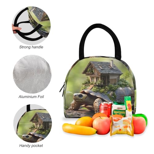 House on Turtle Print Backpack Set with Lunch Bag, Large Capacity Travel Backpacks and Lunch Box Insulated for Commute Hiking Picnic4