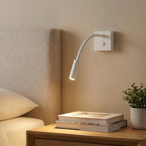 BARCELONA LED - Aplique de Pared LED Flexible para Lectura Hale 3W con Interruptor Integrado, Luz Blanco Cálido 2800K, Foco Orientable con Brazo Flexo, Aplique Interior Moderno para Dormitorio