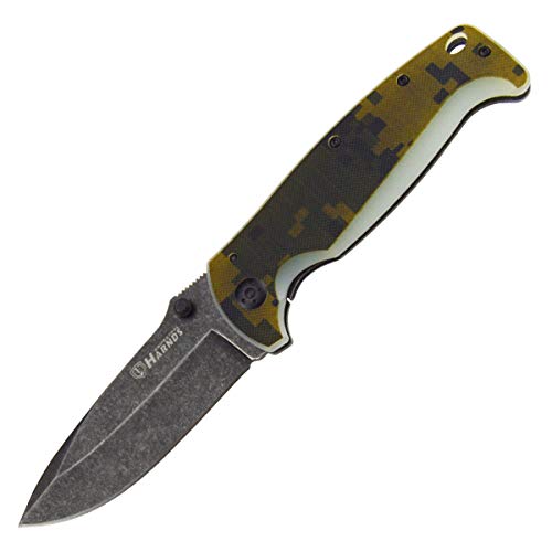 Harnds Disguiser Pocket Knife With Black Stonewash Tactical Folding Knife With 9Cr18Mov Steel Blade Camo G10 And 2Cr13 Handle Framelock 6.49Oz #TOP5