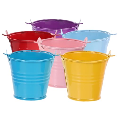PACKOVE 6 Cubos Pequeños de Hojalata para Jardín y Fiesta, Macetas Decorativas de Metal en Colores Candy (5.6x5.6x4 Cm), Set de 6 Unidades para Exposición de Chuches y Decoración Infantil