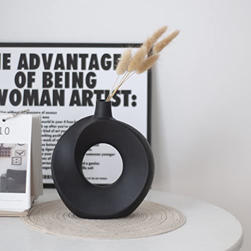 Black Vase For Home Decor, 8.26Inch Ceramic Vases For Modern Farmhouse Decor Kitchen Decor Living Room Decor Coffee Table Decor Shelf Decor Rustic House Decor Bookshelf Decor Pampas Grass Flower Decor #TOP3