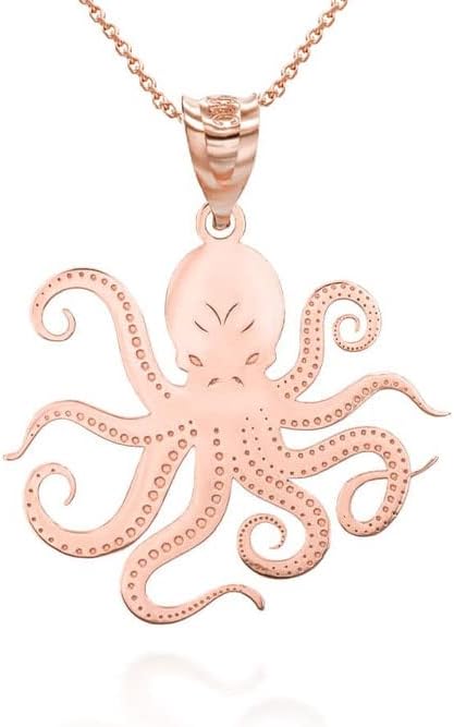 10K or 14K Rose Gold Polished Marine Life Octopus Pendant Necklace - Choice of Pendant Only or Chain Length