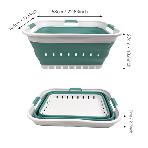 Image of SAMMART 42L (11 gallon) Collapsible Plastic Laundry Basket - Foldable Pop Up Storage Container /Organizer - Space Saving Hamper /Basket (1, White /Celadon Green)