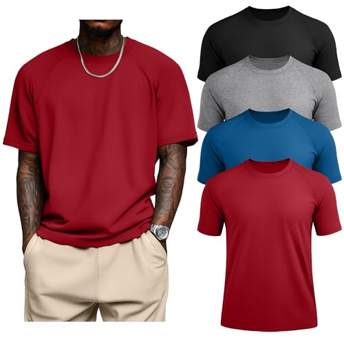 4 Pack Men's Big & Tall Short Sleeve Tees, Crew Neck Cotton Blend Shirts Moisture Wicking Gym Casual Tops Multipack2